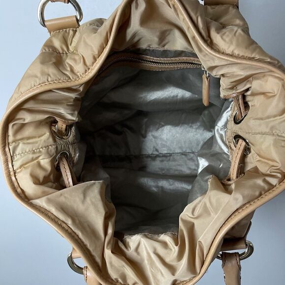 TODS Shoulder Bag Brown Nylon Leather Trimmed 3 Exterior Zip Pockets Tote - Picture 10 of 12